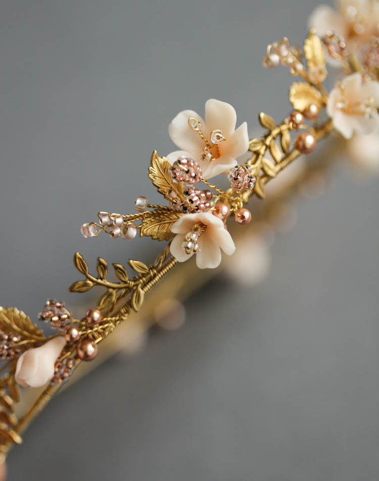 Wild Flowers Gold And Blush Floral Wedding Crown 2