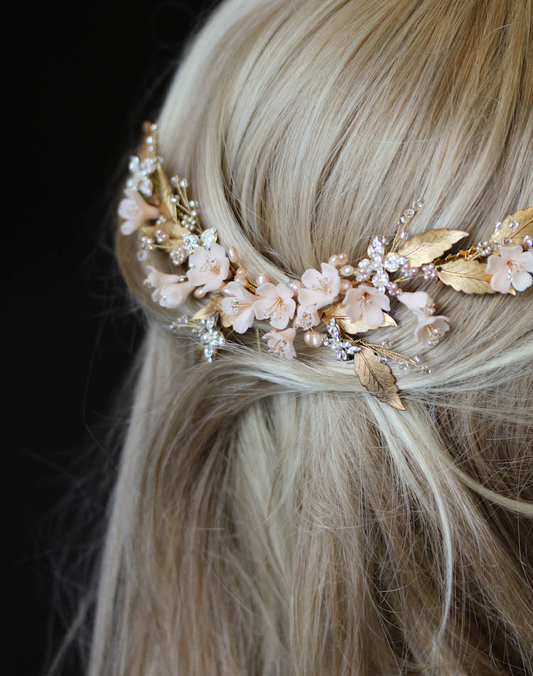 Honeysuckle Bespoke Gold And Blush Pink Headpiece For Bride Leza 2