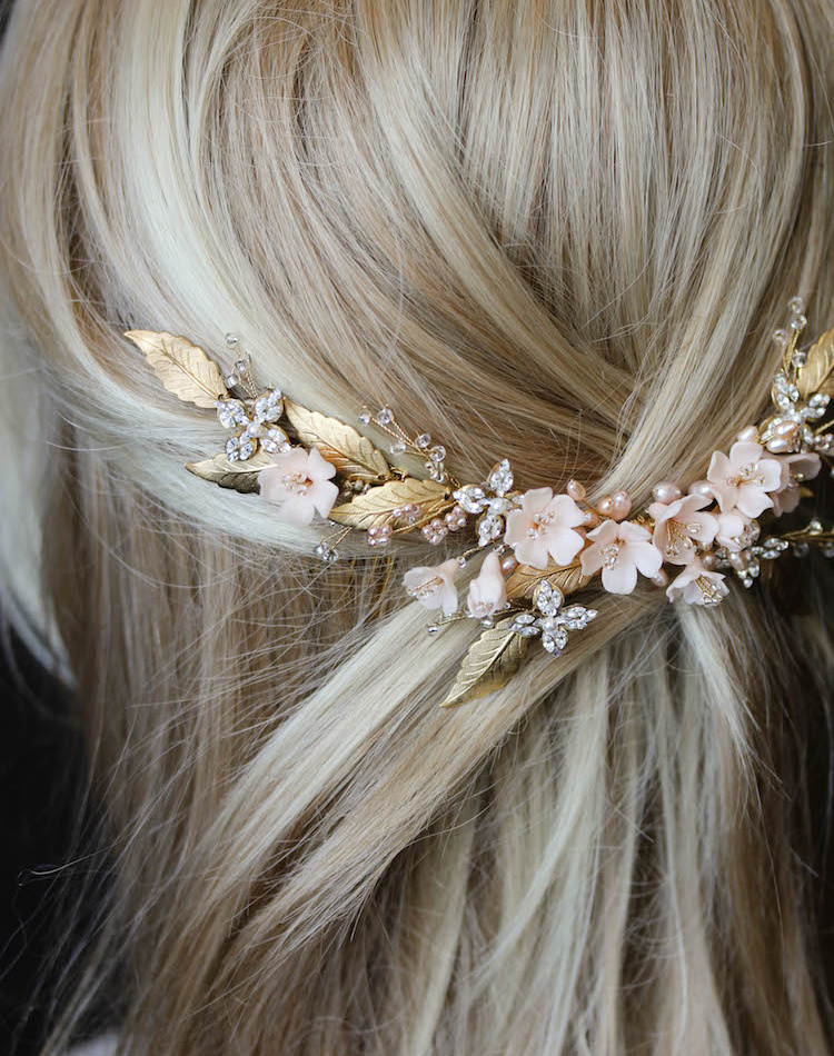 Honeysuckle Bespoke Gold And Blush Pink Headpiece For Bride Leza 4