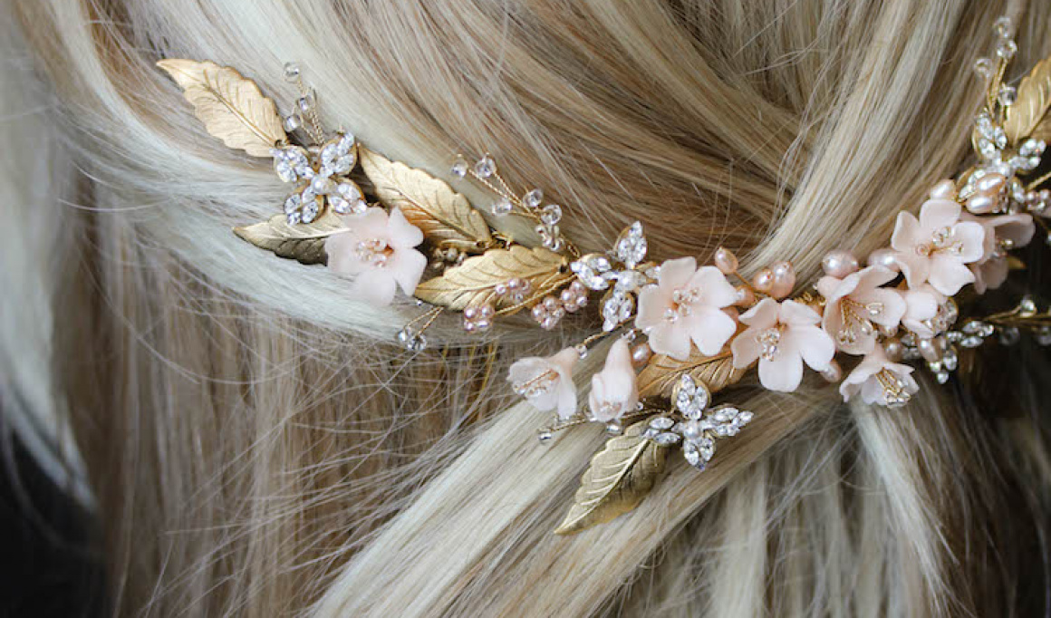 Honeysuckle Bespoke Gold And Blush Pink Headpiece For Bride Leza 4