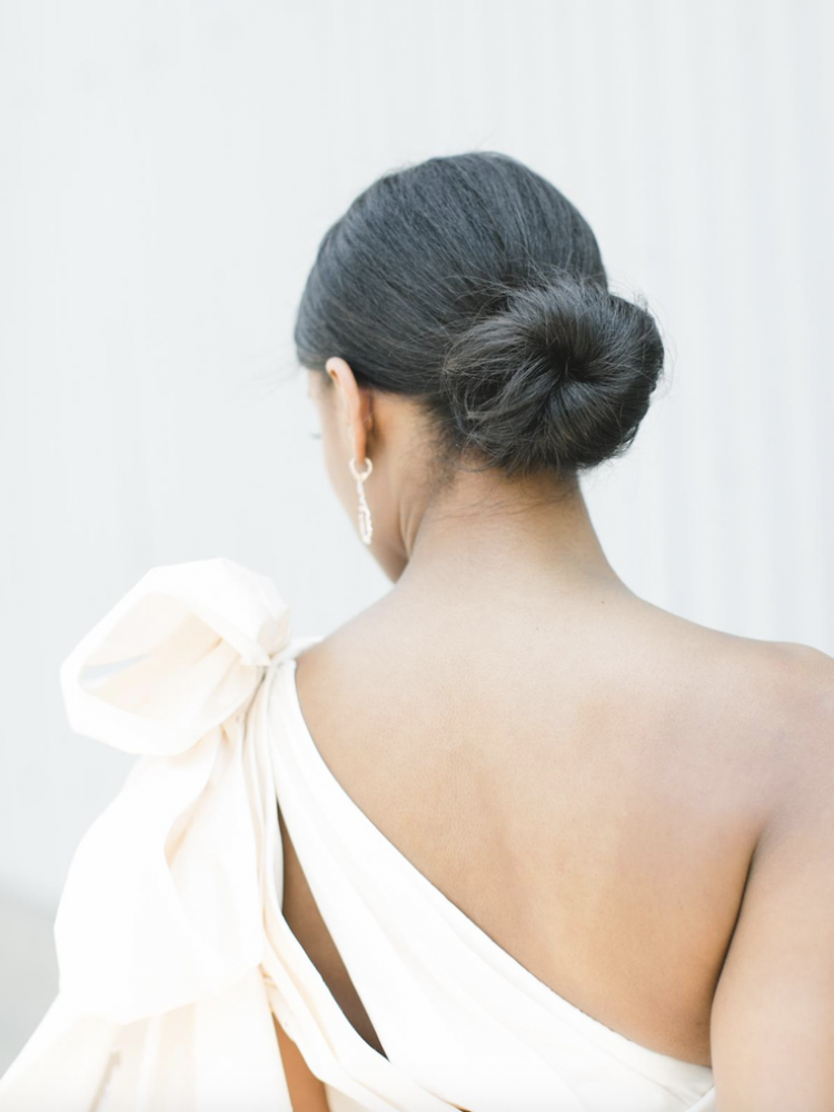 How To Style A One Shoulder Dress Low Set Updo 1