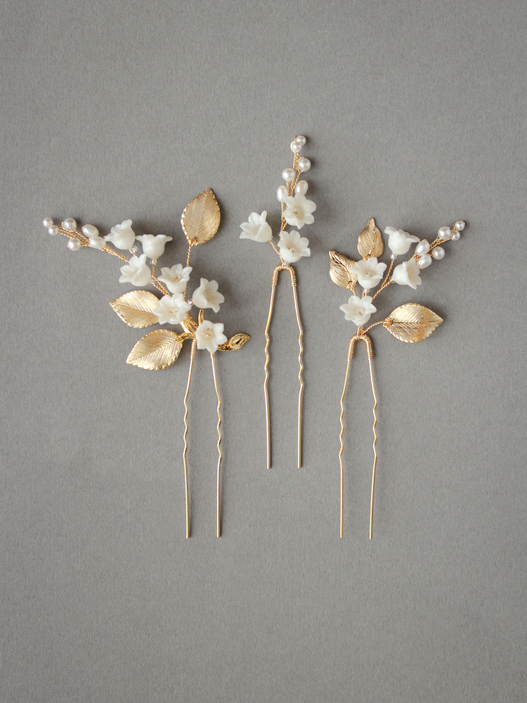 Lily Of The Valley Hair Pins In Gold 2.jpg