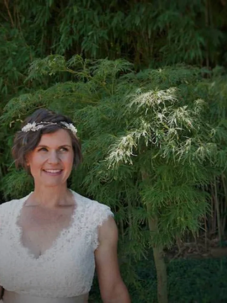 Lucinda Wearing Florence Wedding Headpiece In Gold 1 850x567