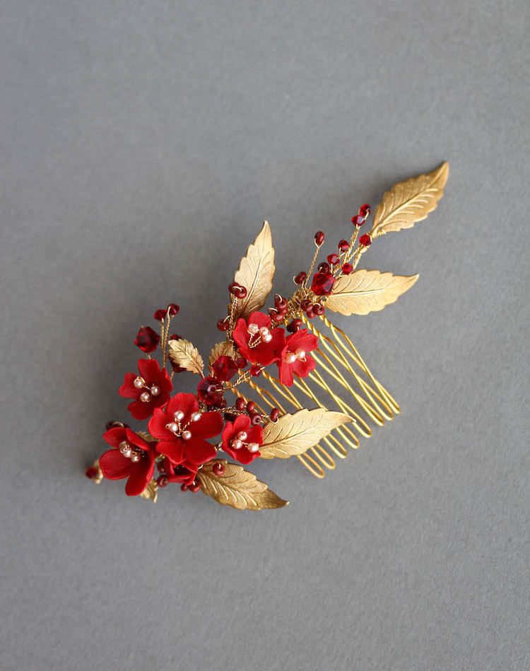 Forbidden Fruit | A red and gold wedding headpiece | Tania Maras