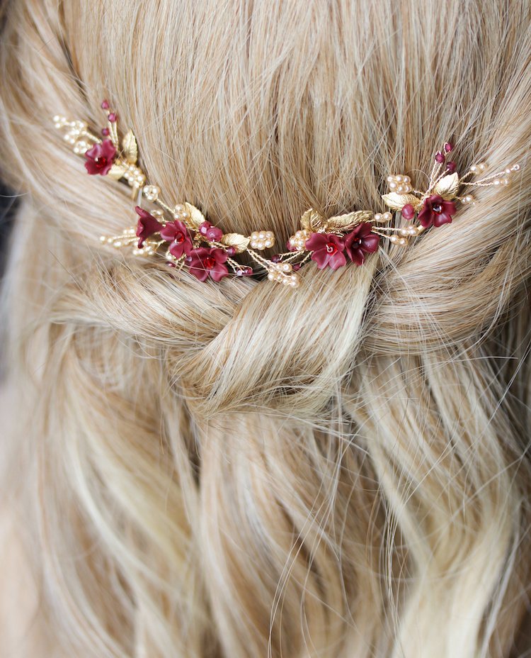 Regal Red And Gold Floral Hair Pins For Ella 5