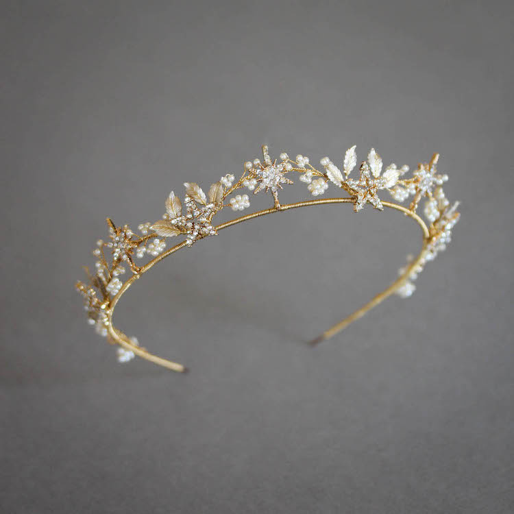 Starry Night Gold Wedding Crown With Stars 1