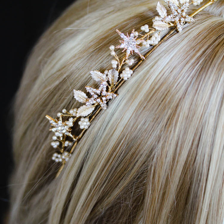 Starry Night Gold Wedding Crown With Stars 2
