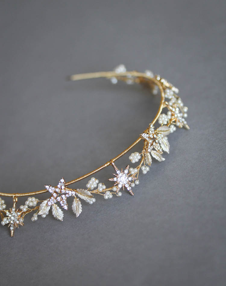 Starry Night Gold Wedding Crown With Stars 3