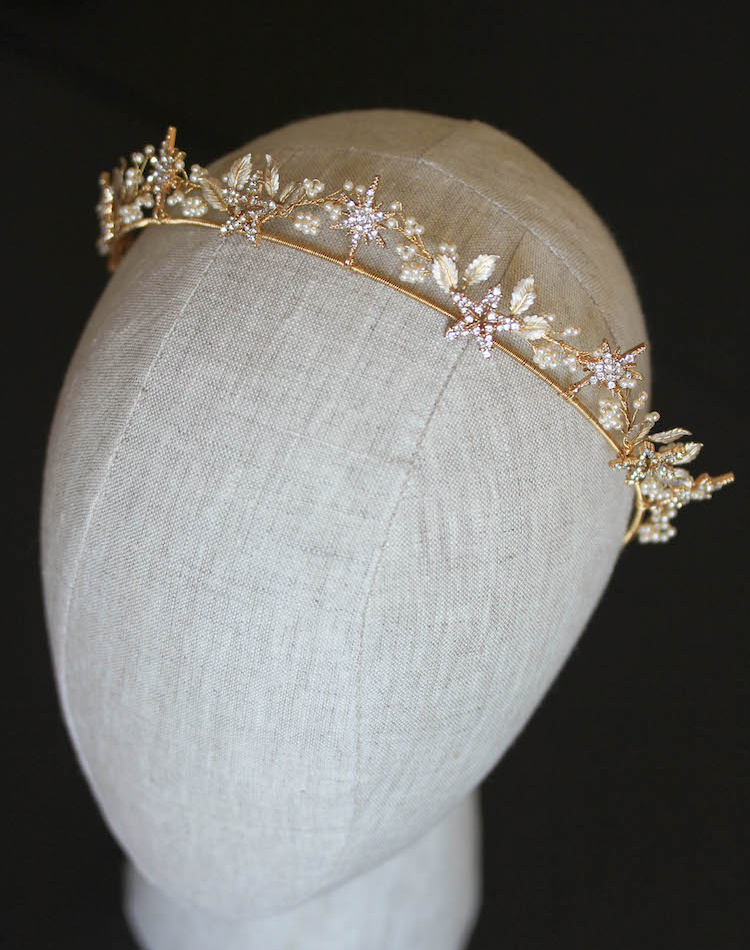 Starry Night Gold Wedding Crown With Stars 4