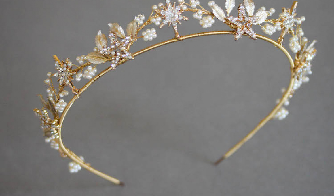 Starry Night Gold Wedding Crown With Stars 5